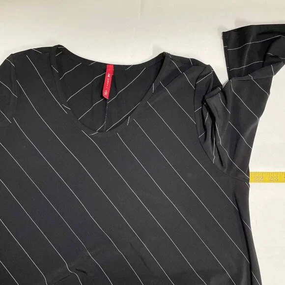 IC By Connie K Dress Womens XL Stretch Jersey Black Asymmetrical Hem Striped - Picture 10 of 11
